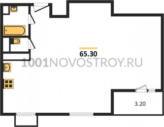 Двухкомнатная квартира 65.3 м²
