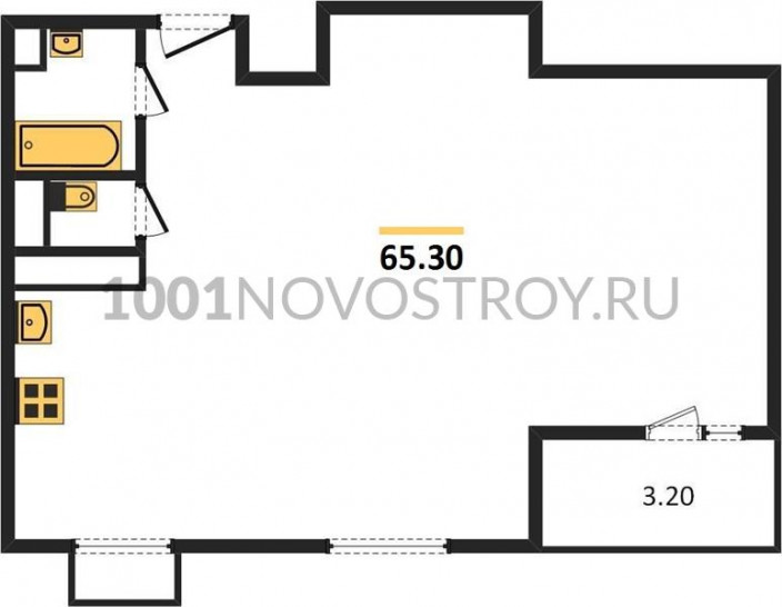 Двухкомнатная квартира 65.3 м²